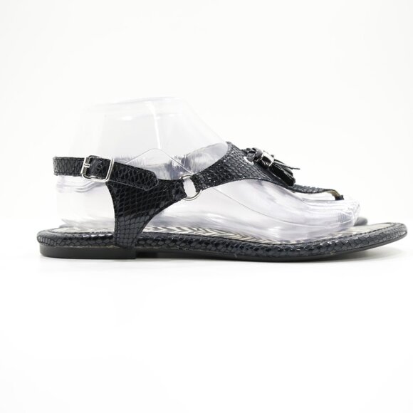 Sperry Black Patent Leather Tassel Lightweight Flat Slingback Thong Sandals 9.5 - Picture 3 of 7